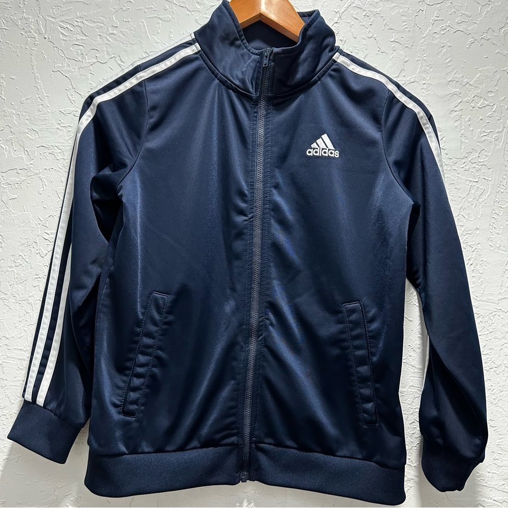 Adidas Youth Navy Blue Track Jacket with White Stripes